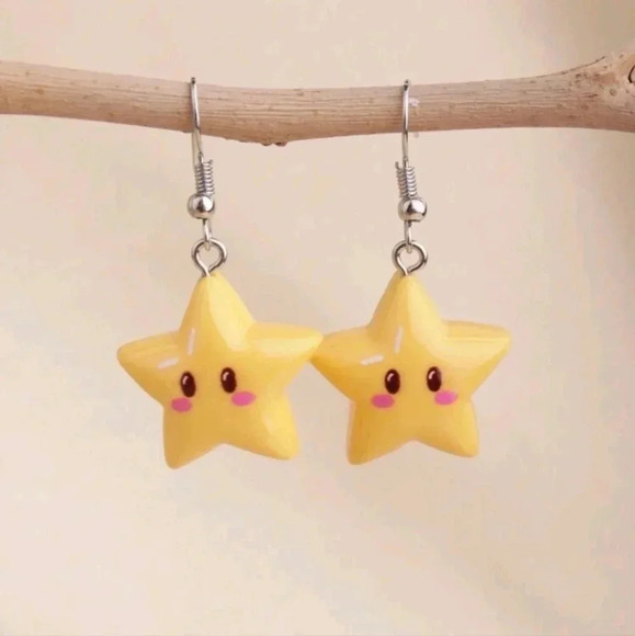 Super Mario game party enamel silver dangle earrings women's princess peach star - Picture 5 of 6
